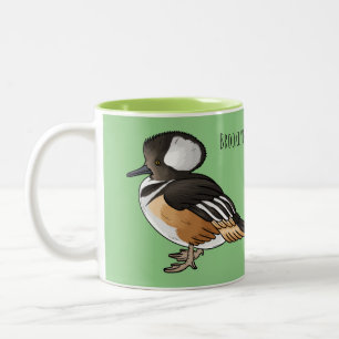  Hooded merganser bird cartoon illustration  Two-Tone Coffee Mug