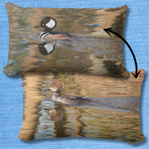 Hooded Mergansers Swimming on Creek Scenic Lumbar Pillow