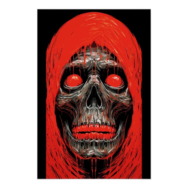 Hooded Skull in Fiery Red Design Poster (Front)