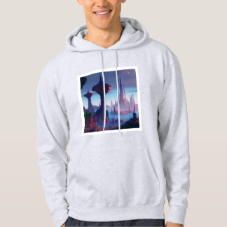 Hooded sweatshirt off white futuristic city design