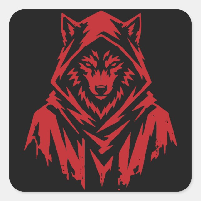 Hooded Wolf Square Sticker (Front)