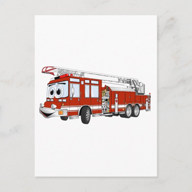 Hook and Ladder Fire Truck Cartoon Postcard (Front)