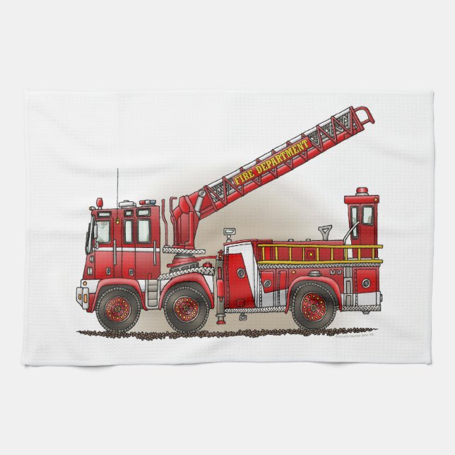 Hook and Ladder Fire Truck Kitchen Towel (Horizontal)