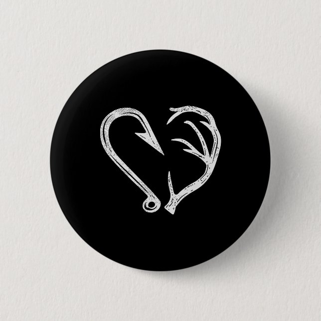 Hook Antler Heart Love Fishing Hunting Fish Deer H 2 Inch Round Button (Front)