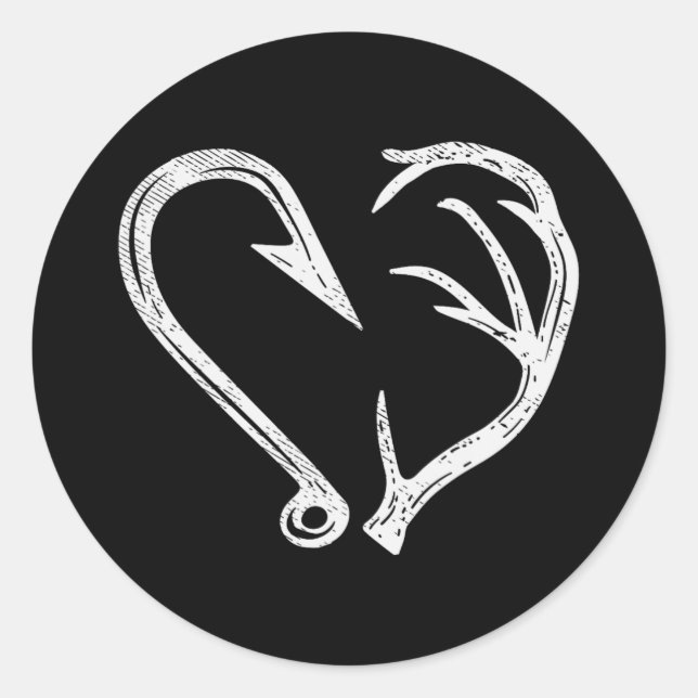 Hook Antler Heart Love Fishing Hunting Fish Deer H Classic Round Sticker (Front)