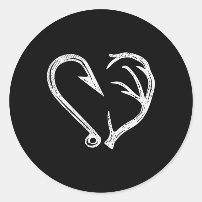 Hook Antler Heart Love Fishing Hunting Fish Deer H Classic Round Sticker (Front)