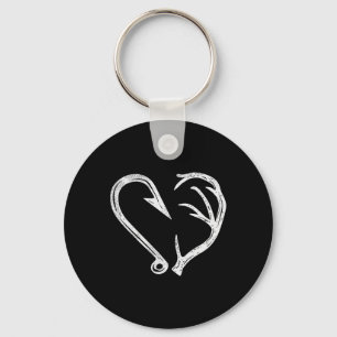 Hook Antler Heart Love Fishing Hunting Fish Deer H Keychain
