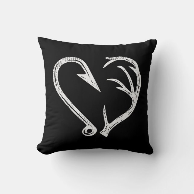 Hook Antler Heart Love Fishing Hunting Fish Deer H Throw Pillow (Front)