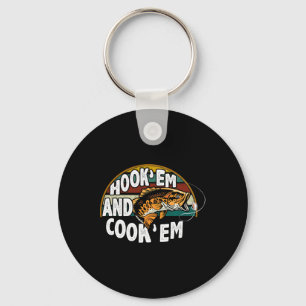 Hook Em Cook Em Fishing Lover Vintage Fisherman  Keychain