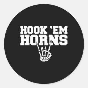 Hook em Skeleton Horns Halloween 1 Classic Round Sticker