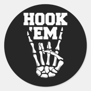 Hook em Skeleton Horns Halloween 2 Classic Round Sticker