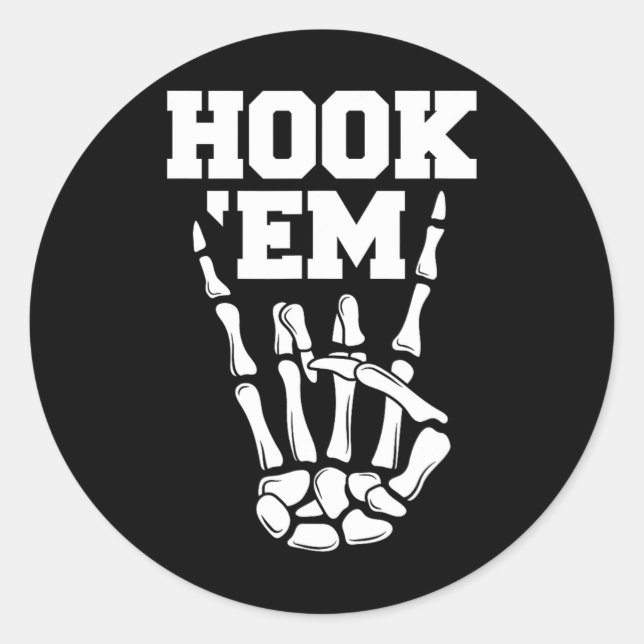Hook em Skeleton Horns Halloween 2  Classic Round Sticker (Front)