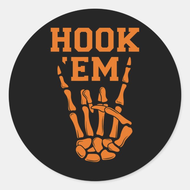 Hook em Skeleton Horns Halloween  Classic Round Sticker (Front)