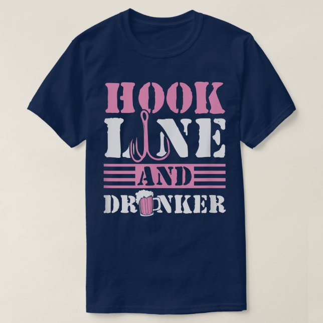 Hook Line And Drinker Fishing Beer Funny Fisherman T-Shirt (Design Front)