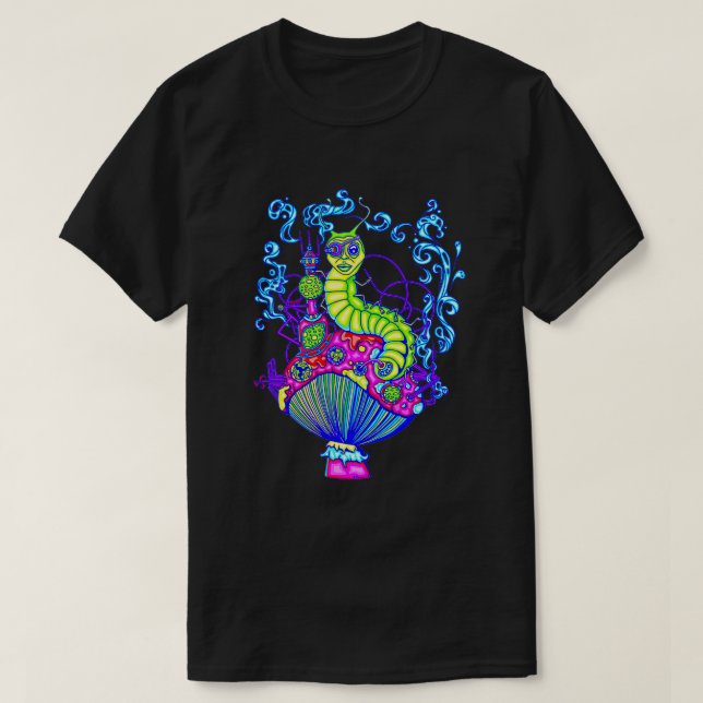 Hooka Smoking Caterpillar Glow T-Shirt (Design Front)