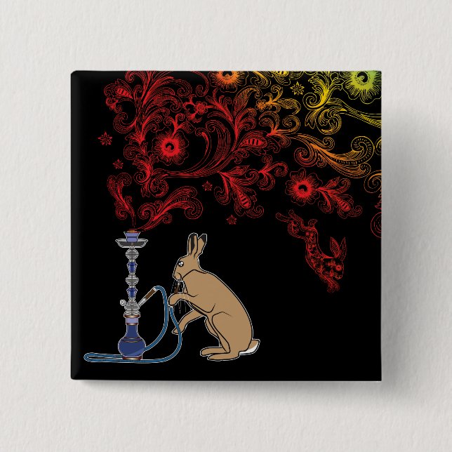 HOOKAH HARE 2 INCH SQUARE BUTTON (Front)