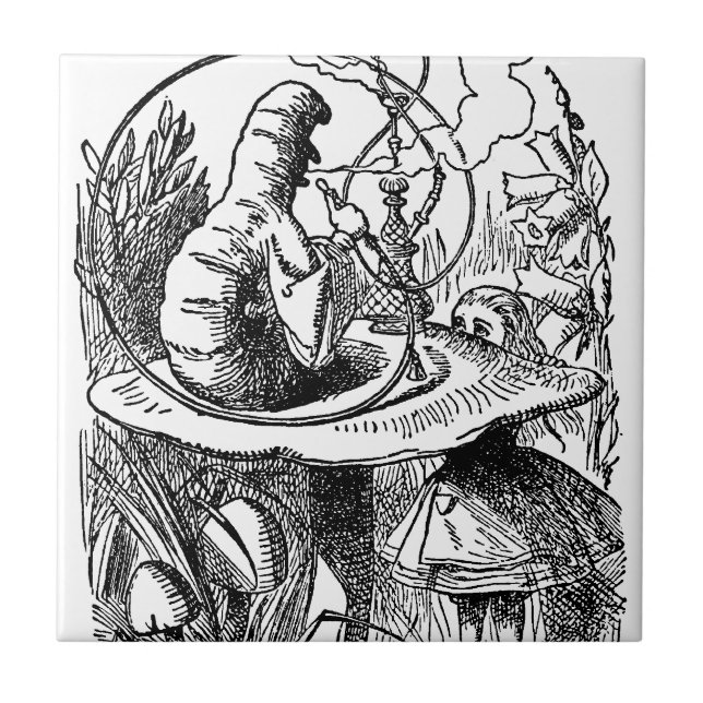 Hookah Smoking Caterpillar Alice in Wonderland Tile (Front)