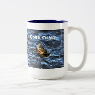 Hooked Bluegill Sun Fish Gone Fishin' Art Two-Tone Coffee Mug