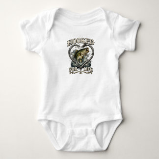 Hooked for Life Bass Fishing Heart Baby Bodysuit