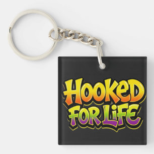 Hooked For Life Rainbow Graffiti Keychain