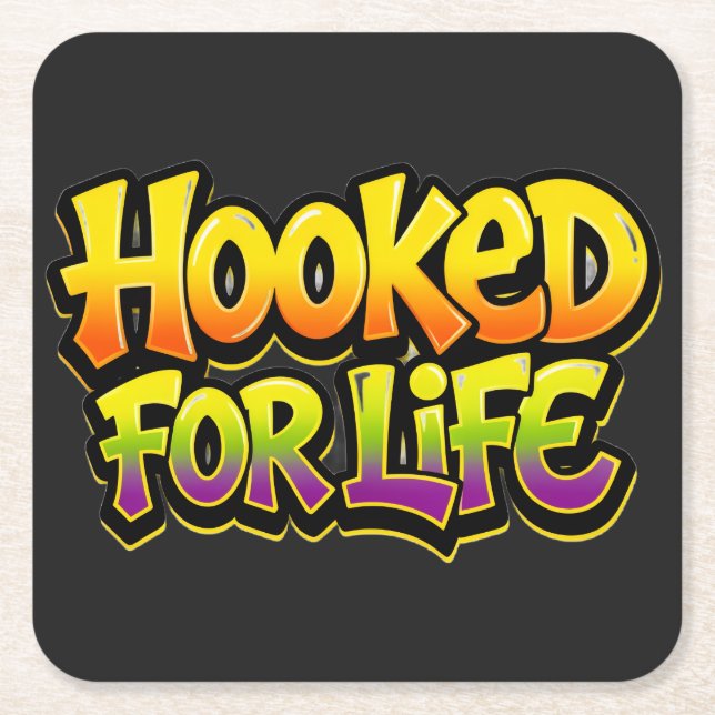 Hooked For Life Rainbow Graffiti Square Paper Coaster (Front)