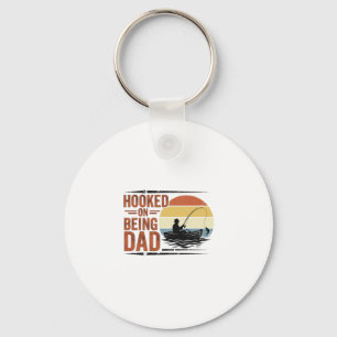 Hooked On Being Dad Vintage Fishing Shirt Design_1 Keychain