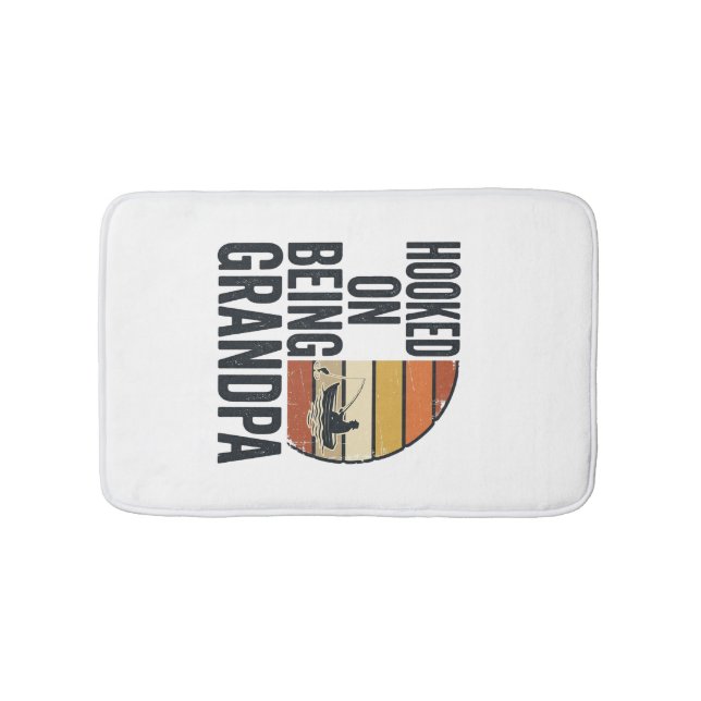 Hooked On Being Grandpa Fishing Retro Vector Desig Bath Mat (Front)