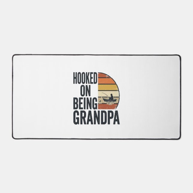 Hooked On Being Grandpa Fishing Retro Vector Desig Desk Mat (Front)