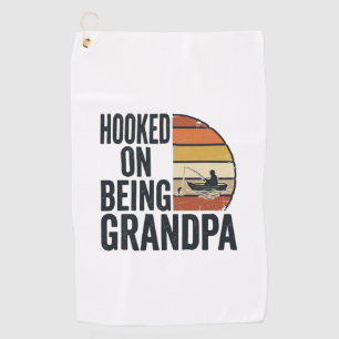 Hooked On Being Grandpa Fishing Retro Vector Desig Golf Towel