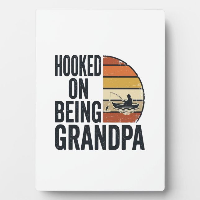 Hooked On Being Grandpa Fishing Retro Vector Desig Plaque (Front)