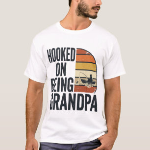 Hooked On Being Grandpa Fishing Retro Vector Desig T-Shirt