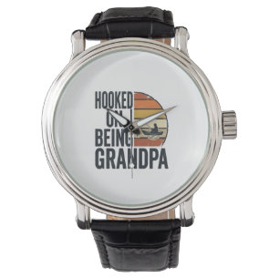 Hooked On Being Grandpa Fishing Retro Vector Desig Watch