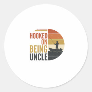 Hooked On Being Uncle Fishing Vintage Graphic_1 Classic Round Sticker