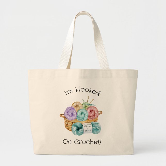Hooked On Crochet Personalized Large Tote Bag (Front)