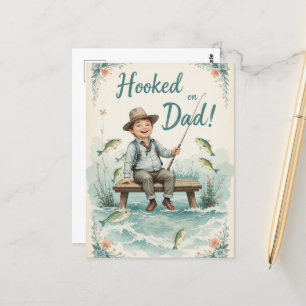 Hooked on Dad Fishing Cute Fathers Day Greeting  Postcard