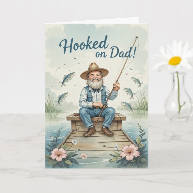 Hooked on Dad Fishing Fathers Day Funny  Card (Small Plant)