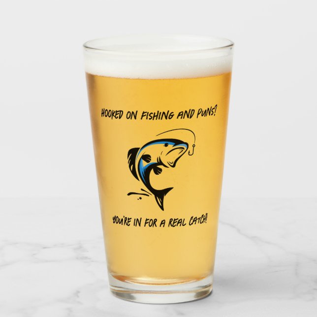 Hooked on fishing and Puns? - Fishing Beer Glass (Front Filled)
