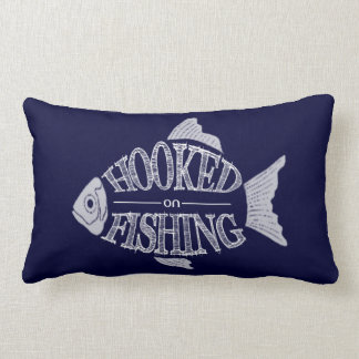 Hooked On Fishing, fun fish design, all colours Lumbar Pillow
