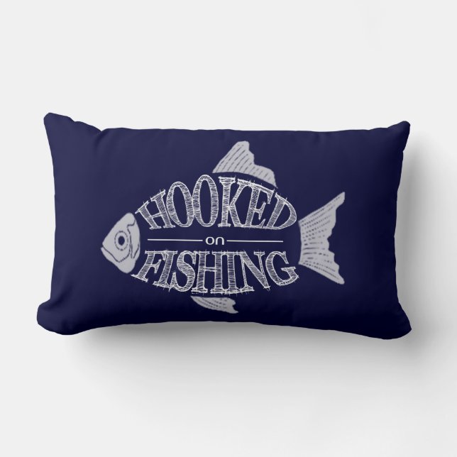 Hooked On Fishing, fun fish design, all colours Lumbar Pillow (Front)
