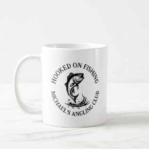 Hooked On Fishing Logo, Personalized Angling Club Coffee Mug