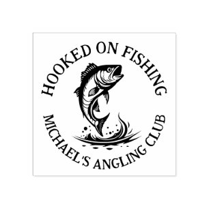Hooked On Fishing Personalized Angler Rubber Stamp