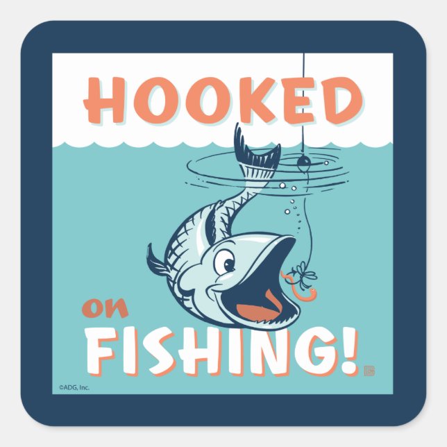 Hooked on Fishing Square Sticker (Front)