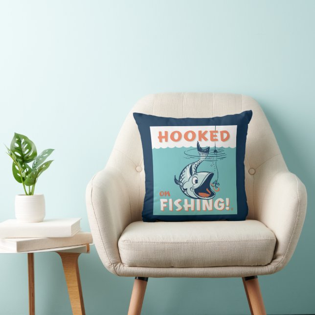 Hooked on Fishing Throw Pillow (Chair)