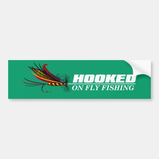 Hooked On Fly Fishing Bumper Sticker (Front)