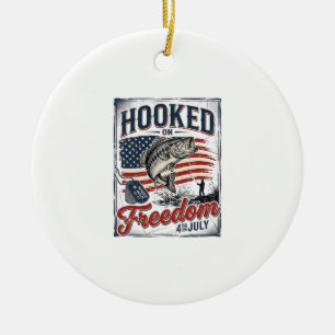Hooked On Freedom 4th July Fishing Ceramic Ornament