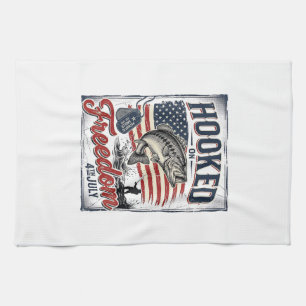 Hooked On Freedom 4th July Fishing Kitchen Towel