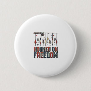 Hooked On Freedom Patriotic Fishing Shirt Design_1 2 Inch Round Button