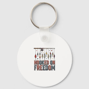 Hooked On Freedom Patriotic Fishing Shirt Design_1 Keychain