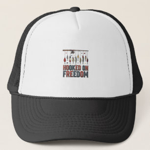 Hooked On Freedom Patriotic Fishing Shirt Design_1 Trucker Hat