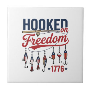 Hooked on Freedom Patriotic Fishing Shirt Design ( Tile